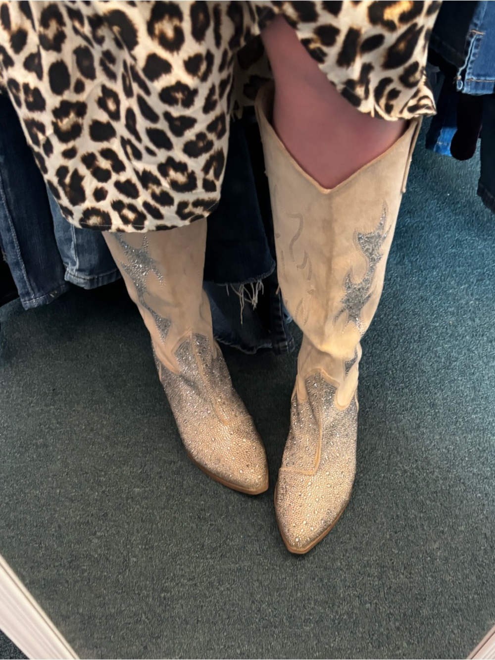 Madden NYC Embellished Cream Suede Western Tall Boots - Picture 2 of 14